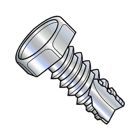 Zoro Select Thread Cutting Screw, 1/4"-14 x 1 in, Zinc Plated Steel Hex Head Hex Drive, 2000 PK 14165H