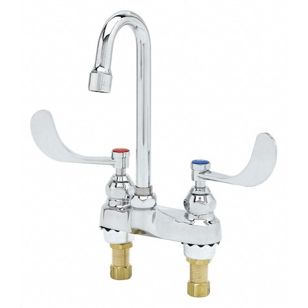 T&S Brass Manual Gooseneck Kitchen/Bathroom Faucet, 4" Mount, Chrome 2 Hole B-0892