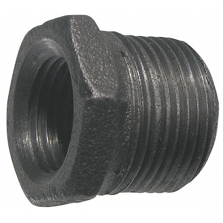 Zoro Select Hex Bushing, Malleable Iron, 3/4 in MNPT x 1/2 in FNPT, Class 150, Black 5P515