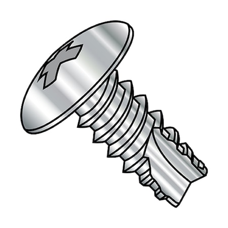Zoro Select Self-Drilling Screw, #6-20 x 3/8 in, Plain 18-8 Stainless Steel Truss Head Phillips Drive, 5000 PK 06065PT188