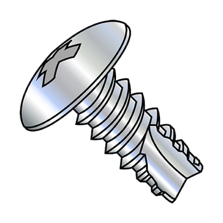 Zoro Select Thread Cutting Screw, #10-16 x 3/8 in, Zinc Plated Steel Truss Head Phillips Drive, 8000 PK 10065PT