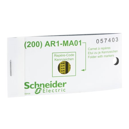 Schneider Electric Marker, Linergy TR cable ends, yellow, clipin type, character 2, Numeric, set of 200 AR1MA012