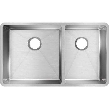 Elkay Sink, Undermount Mount, 0 Hole, Left Bowl 17" x 17", Right Bowl 12" x 17", Polished Satin ECTRU32179RT