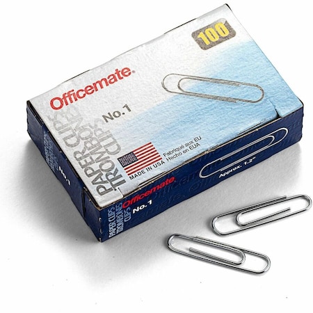 Officemate Paper Clips, No. 1, Silver, Steel, 1000PK 99911 | Zoro