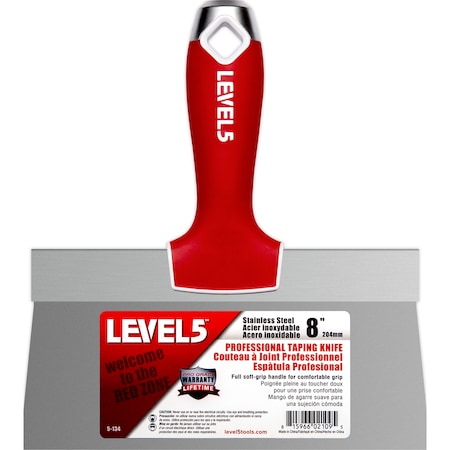 Level 5 Tools Taping Knife, SS, Soft Grip, 8 5-134