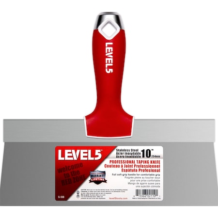 Level 5 Tools Taping Knife, SS, Soft Grip, 10" 5-136