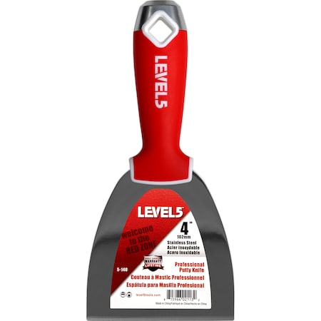 Level 5 Tools Putty Knife, SS, Soft Grip, 4" 5-140