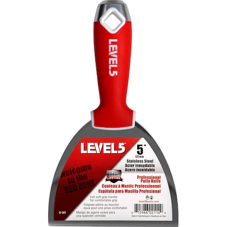 Level 5 Tools Putty Knife, SS, Soft Grip, 5" 5-141