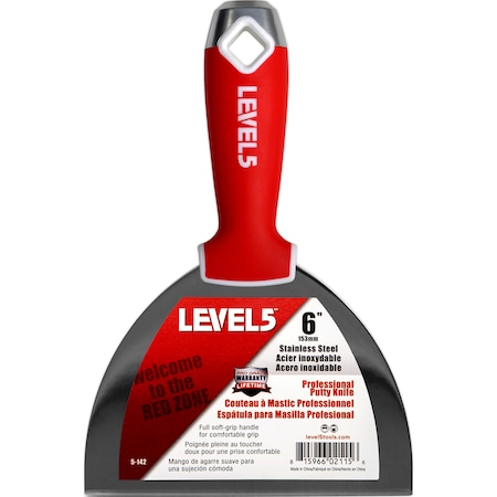 Level 5 Tools Putty Knife, SS, Soft Grip, 6 5-142