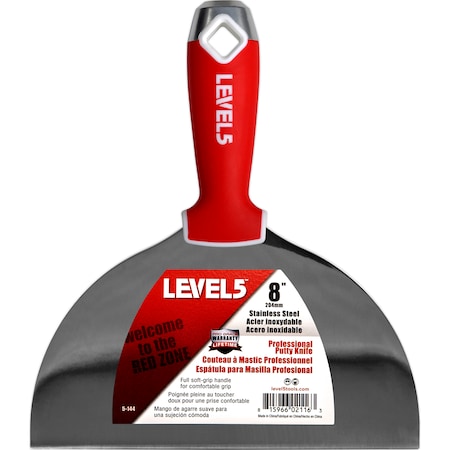 Level 5 Tools Putty Knife, SS, Soft Grip, 8 5-144