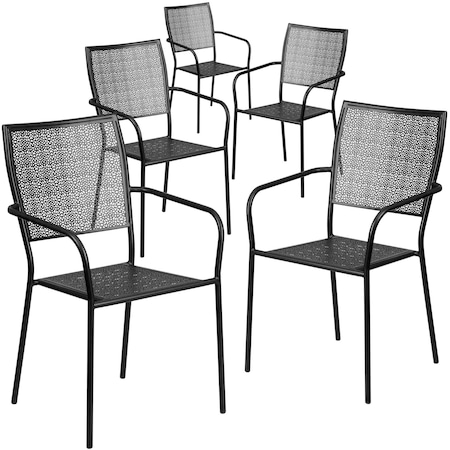 Flash Furniture Black Steel Patio Arm Chair with Square Back, PK5 5-CO-2-BK-GG