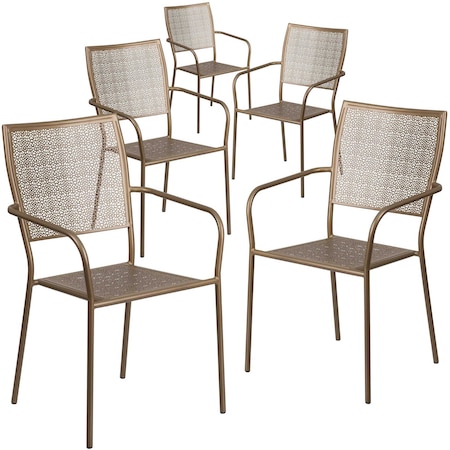 Flash Furniture Gold Steel Patio Arm Chair with Square Back, PK5 5-CO-2-GD-GG