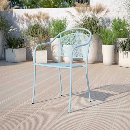 Flash Furniture 5PK Sky Blue Steel Patio Arm Chair with Round Back 5-CO-3-SKY-GG
