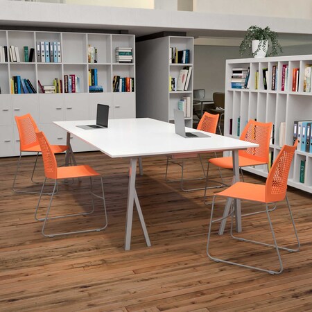 Flash Furniture Org Plastic Sled Stack Chair, PK5 5-RUT-498A-ORANGE-GG