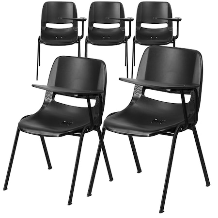 Flash Furniture Black Ergonomic Shell Chair with Left Handed Flip-Up Tablet Arm, PK5 5-RUT-EO1-BK-LTAB-GG