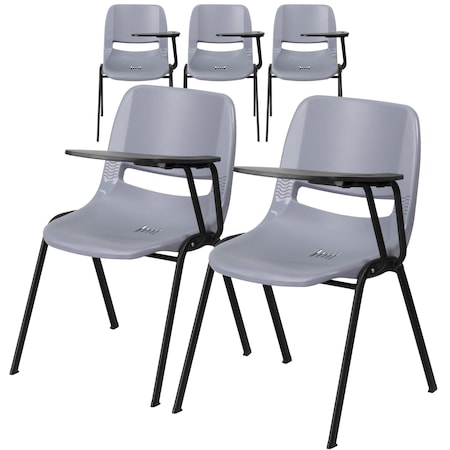 Flash Furniture Gray Ergonomic Shell Chair with Left Handed Flip-Up Tablet Arm, PK5 5-RUT-EO1-GY-LTAB-GG