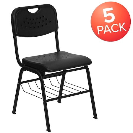 Flash Furniture Black Plastic Student Chair, PK5 5-RUT-GK01-BK-BAS-GG