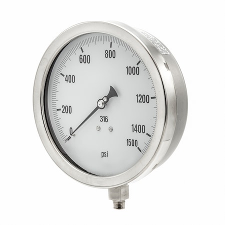 Pic Gauges 6 in Dial, 1/4 in NPT Male Lower Location, Stainless Steel Case Material 6001-4LN-GF
