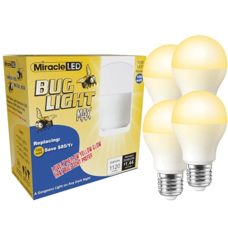 Miracle Led Bug Light MAX Yellow Amber Glow Replace 100w for Porch & Patio, PK4 602162