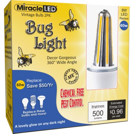 Miracle Led Bug Light Decor Gorgeous Un-Edison Bulb Yellow Amber Glow Replace 60W 602165