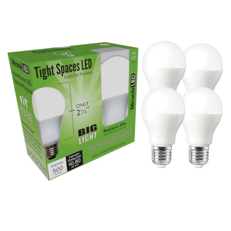 Miracle Led Tight Spaces LED Bulb for Small Areas, Cool White Replace 60W, PK4 602187