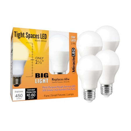 Miracle Led Tight Spaces LED Bulb for Small Areas, Warm White Replace 60W, PK4 602190