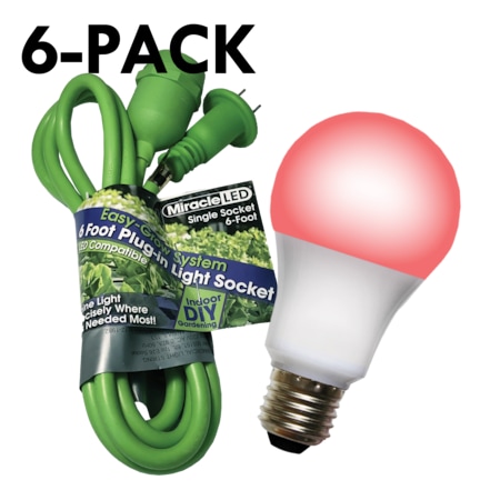 Miracle Led Single Socket Grow Light Cord System & LED Red Grow Light 12 Pcs Kit, PK6 602253
