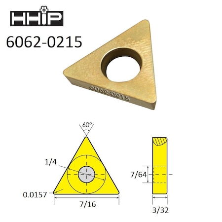 Hhip TDEX 21.5 TiN Coated C-5 Carbide Insert 6062-0215