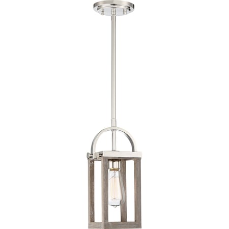 Nuvo Lighting Bliss 1-Light 60W Incandescent Mini-Pendant Fixture, Driftwood / Polished Nickel Accents Finish 60/6484