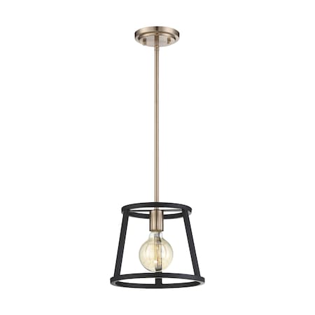Nuvo Chassis 1-Light Mini Pendant Fixture - Copper Brushed Brass Finish with Matte Black Frame 60/6641