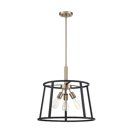 Chassis - 3-Light Pendant Fixture - Copper Brushed Brass Finish with Matte Black Frame