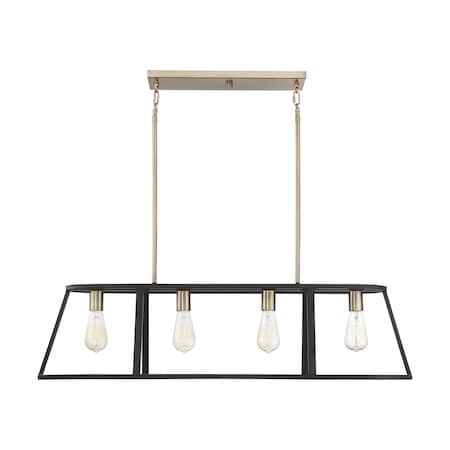 Nuvo Chassis 4-Light Island Pendant Fixture - Copper Brushed Brass Finish with Matte Black Frame 60/6644