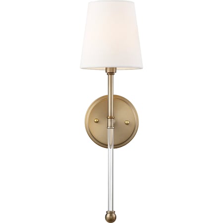 Nuvo Olmstead 1-Light Wall Sconce - Burnished Brass Finish with White Linen Shade 60/6687