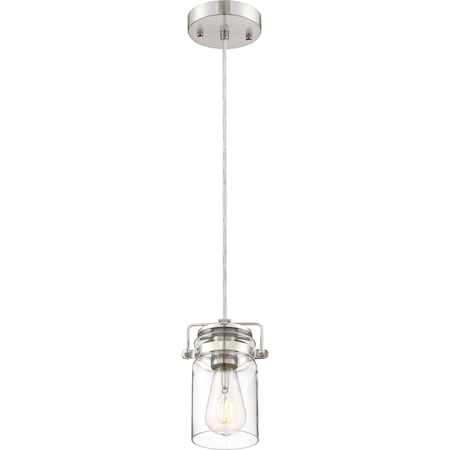 Nuvo Antebellum 1-Light Mini Pendant Fixture - Brushed Nickel Finish with Clear Glass 60/6736