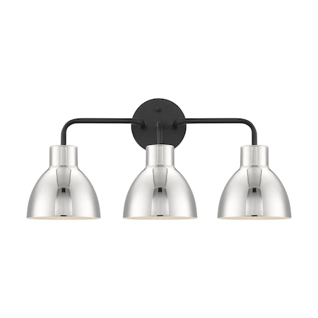 Nuvo Sloan 3-Light Vanity - Matte Black Finish with Polished Nickel Shade 60/6773