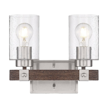 Nuvo Arabel 2-Light Vanity - Brushed Nickel and Nutmeg Wood Finish with Clear Seeded Glass 60/6962