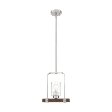 Nuvo Arabel 1-Light Mini Pendant Fixture - Brushed Nickel and Nutmeg Wood Finish with Clear Seeded Glass 60/6965