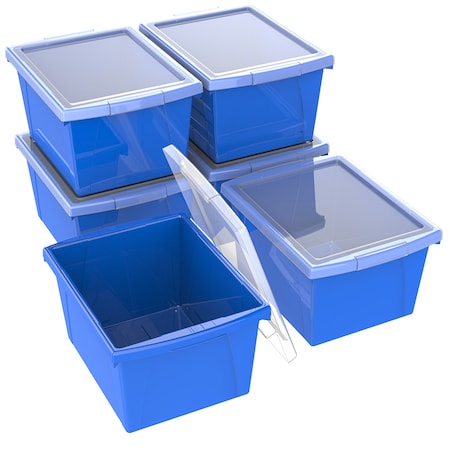 Storex Storage Bin W/ Lid, Blue, 7.87 in H, 11.25 in W, 13.625 in L, 6 PK 61412U06C