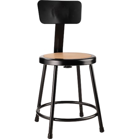 National Public Seating Round Stool with Backrest, Height 18"Black 6218B-10