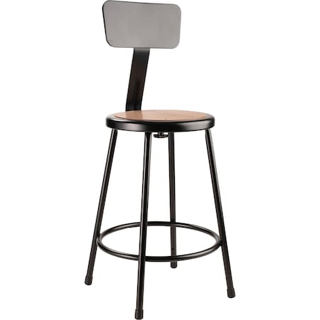 National Public Seating Round Stool with Backrest, Height 24"Black 6224B-10