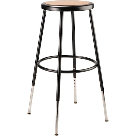 National Public Seating Round Stool, Height Range 25" to 33", Masonite Board Black 6224H-10