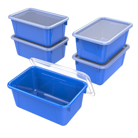Storex Cubby Storage Bin W/ Lid, Blue, 5.1 in H, 7.8 in W, 12.2 in L, 5 PK 62408U05C