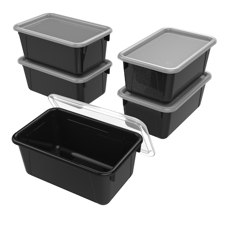 Storex Cubby Storage Bin W/ Lid, Black, 5.1 in H, 7.8 in W, 12.2 in L, 5 PK 62463U05C