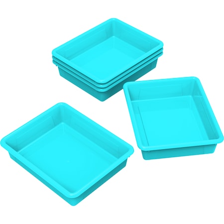 Storex Storage Bin, 10 in L x 13 in W x 3 in H, Teal, Plastic, 5 PK 62522U05C