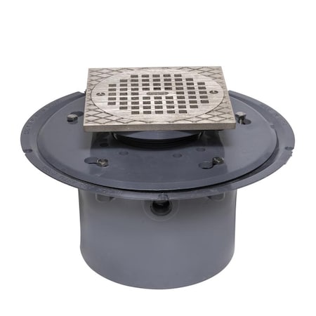 Oatey 6" Pipe Dia. PVC, Nickel Adjustable Drain 72176