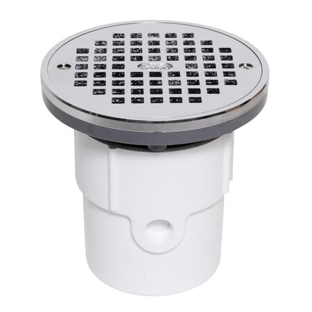 Oatey Round with ring Adjustable Drain, PVC, Chrome, 3" or 4", Pipe or Hub 72197