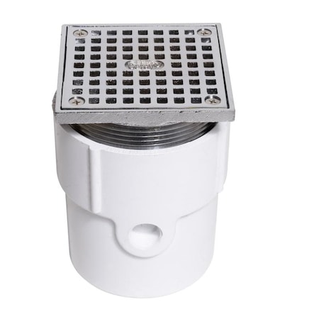 Oatey Square Adjustable Drain, PVC, Chrome, 3" or 4", Pipe or Hub 72227