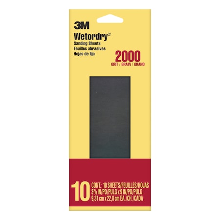 3M Sandpaper Sheet, 2000 Grit, 3 11/16"W, PK10 5925-18-CC