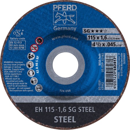 Pferd 4-1/2" x .045" Cut-Off Wheel, 7/8" A.H. - SG STEEL - Type 27 63162