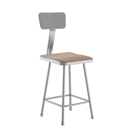 National Public Seating Square Stool with Backrest, Height 24"Gray 6324B